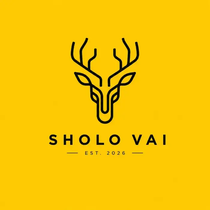 Custom minimalist line art logo design for Sholo Vai, featuring a stylized continuous black line drawing of a deer head on a vibrant yellow background.
