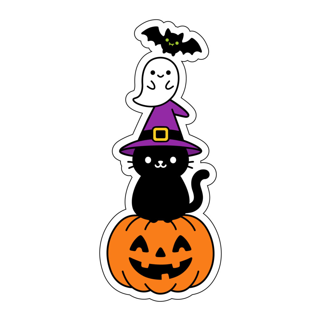 Cute Halloween Stack Vector with Cat & Ghost